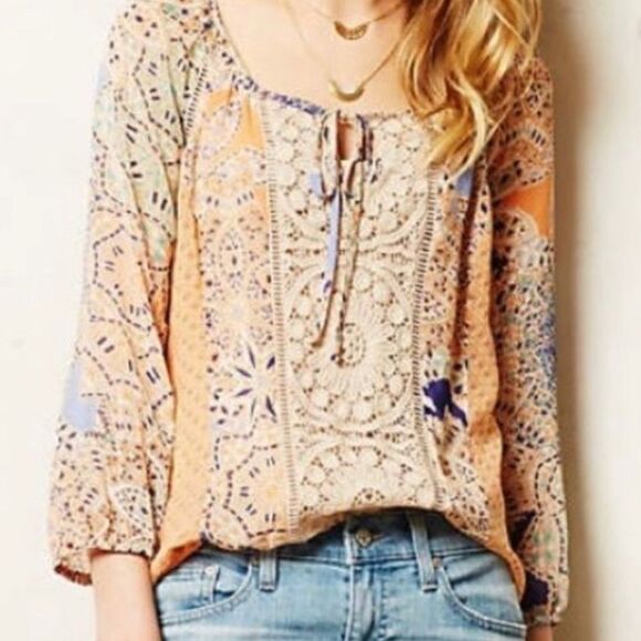 Anthropologie Meadow Rue Peasant Blouse Boho Sz Medium - Picture 1 of 11